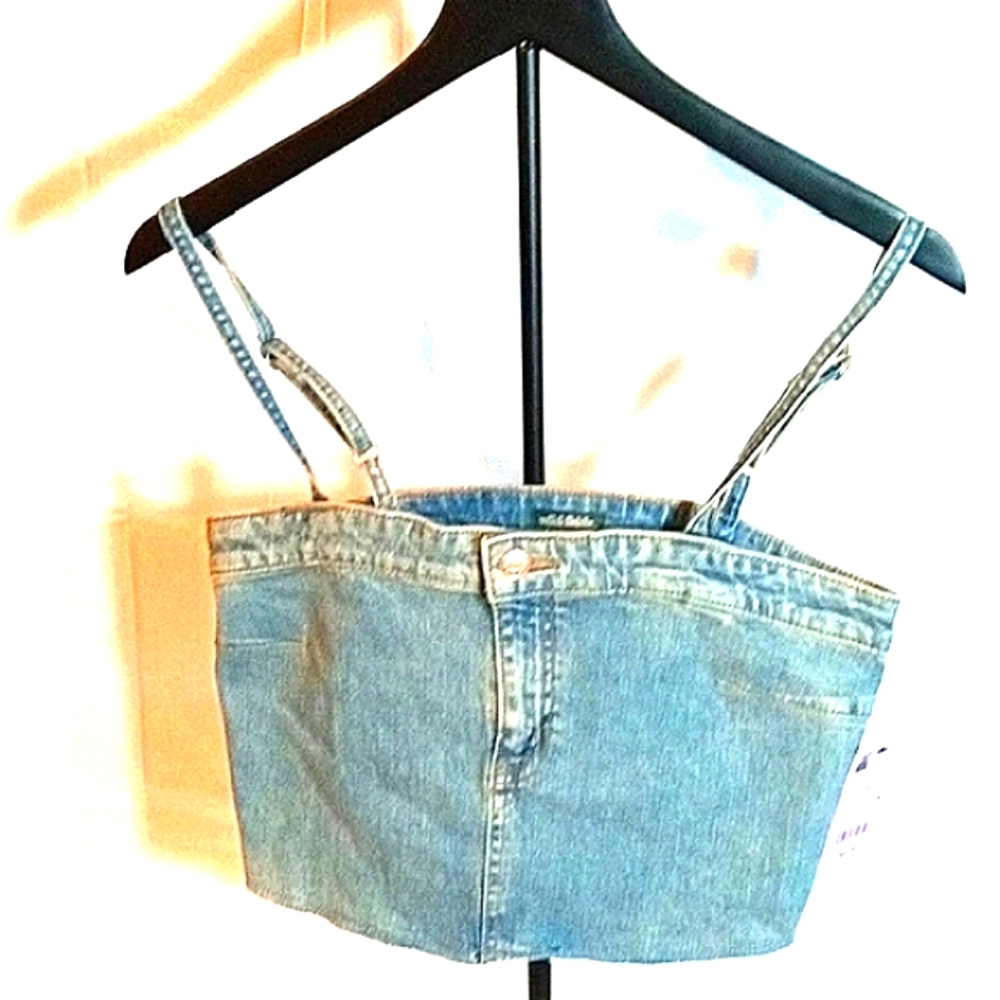 Denim Blue Small NWT Y2K Women's Rebel Whimsical Distressed Crop Top